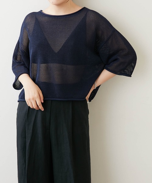 「Whim Gazette」 7分袖ニット FREE ネイビー レディース_画像8