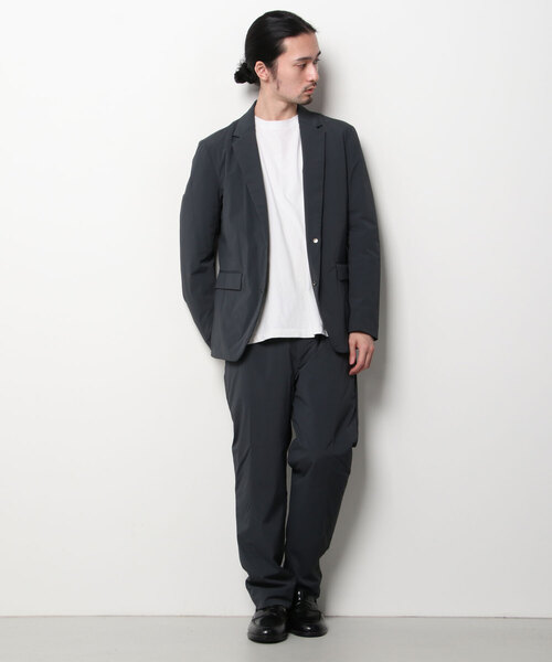 極美品 ナノユニバース M ノーカラー パンツスーツ セットアップ 洗える 紺 NANO universe（ナノ・ユニバース） セットアップ M チャコール メンズ