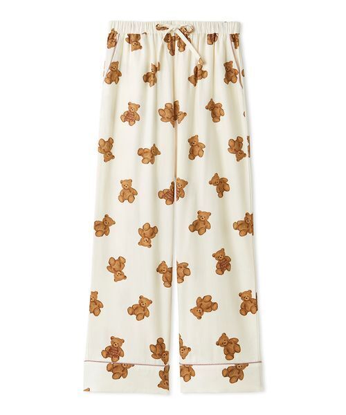 【HOLIDAY】ベア柄ネルシャツ&ベア柄ネルロングパンツセット　ホワイト ジェラートピケ HOLIDAY ベア柄ネルシャツ ネルロングパンツセット