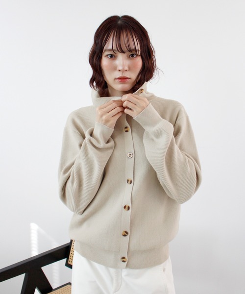 ニット セーター ボタンデザイン2WAYハイネックニット レディース
