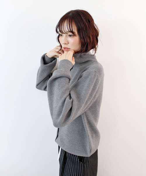 ニット セーター ボタンデザイン2WAYハイネックニット レディース