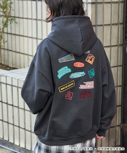 yonige 刺繍入りプルオーバーパーカー パーカー 「呪術廻戦」別注 プリント 刺繍 オーバーサイズ プル