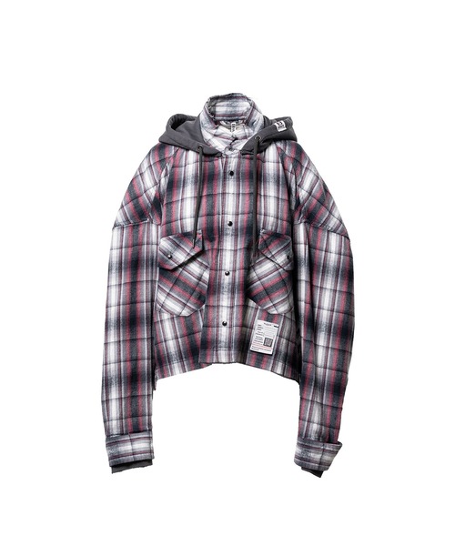 ブラウス シャツ Hoodie Combine Checkered Shirt レディースの画像