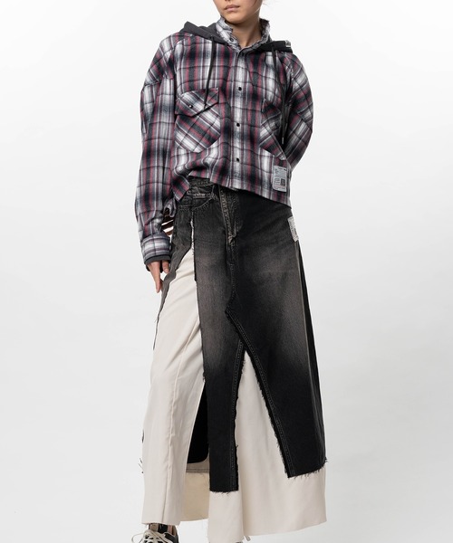 ブラウス シャツ Hoodie Combine Checkered Shirt レディースの画像