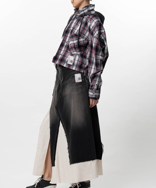 ブラウス シャツ Hoodie Combine Checkered Shirt レディースの画像