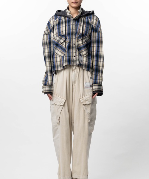 ブラウス シャツ Hoodie Combine Checkered Shirt レディースの画像