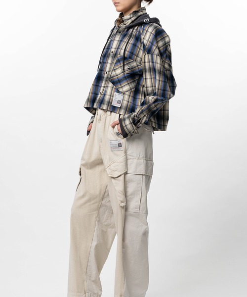 ブラウス シャツ Hoodie Combine Checkered Shirt レディースの画像