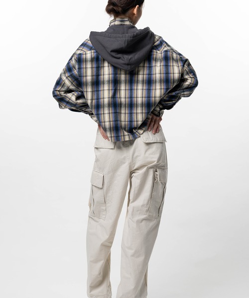 ブラウス シャツ Hoodie Combine Checkered Shirt レディースの画像