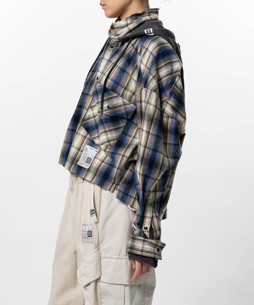 ブラウス シャツ Hoodie Combine Checkered Shirt レディースの画像
