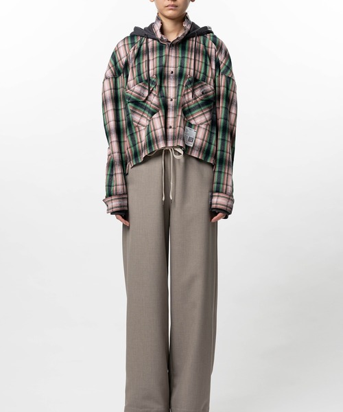 ブラウス シャツ Hoodie Combine Checkered Shirt レディースの画像