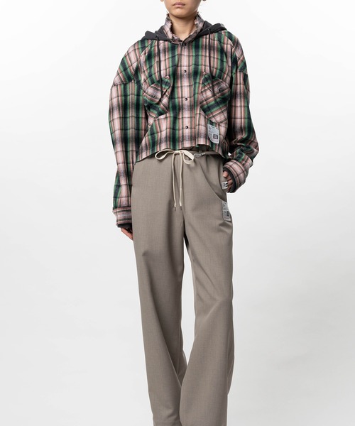 ブラウス シャツ Hoodie Combine Checkered Shirt レディースの画像