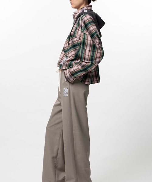 ブラウス シャツ Hoodie Combine Checkered Shirt レディースの画像