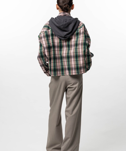 ブラウス シャツ Hoodie Combine Checkered Shirt レディースの画像