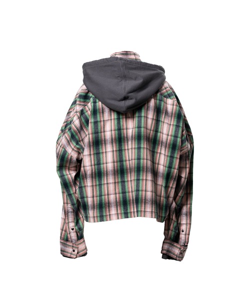 ブラウス シャツ Hoodie Combine Checkered Shirt レディースの画像