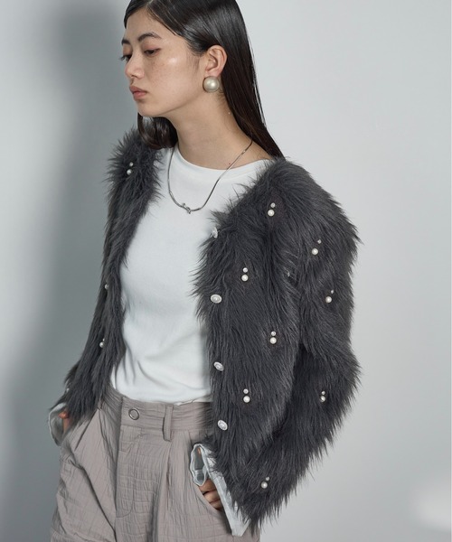 「THE YOn」 ニットカーディガン FREE チャコールグレー レディース_画像5