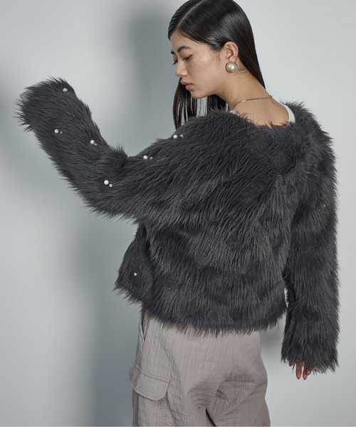 「THE YOn」 ニットカーディガン FREE チャコールグレー レディース_画像6