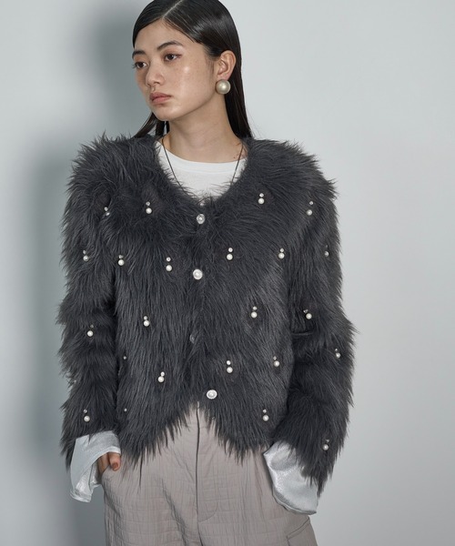 「THE YOn」 ニットカーディガン FREE チャコールグレー レディース_画像9