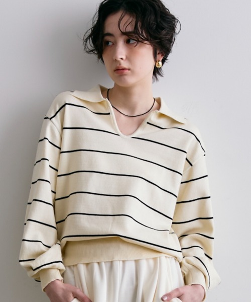 Trish（トリッシュ） tシャツ スキッパーボーダーニット レディース