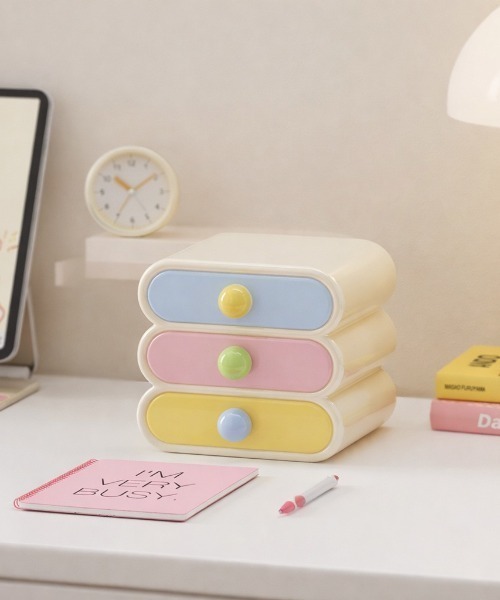 pyornim（ピョルニム） 収納 ウェーブデザインパステル3段引き出し収納