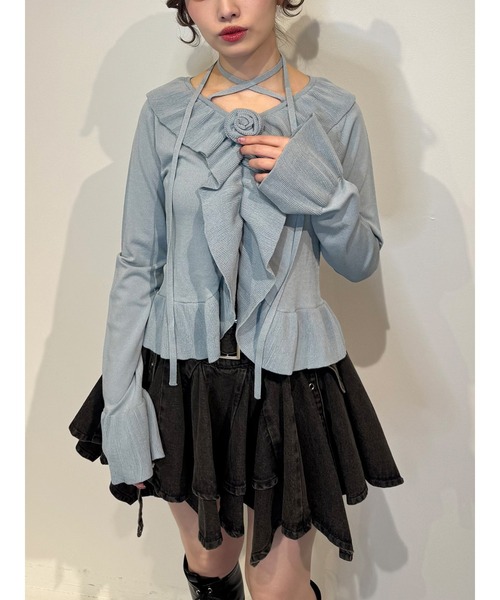 jouetie（ジュエティ） ニット セーター ラッフルフリルコサージュ