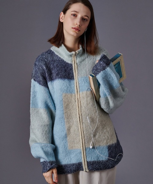 「ONCILY」 ニットカーディガン MEDIUM ブルー メンズ_画像2