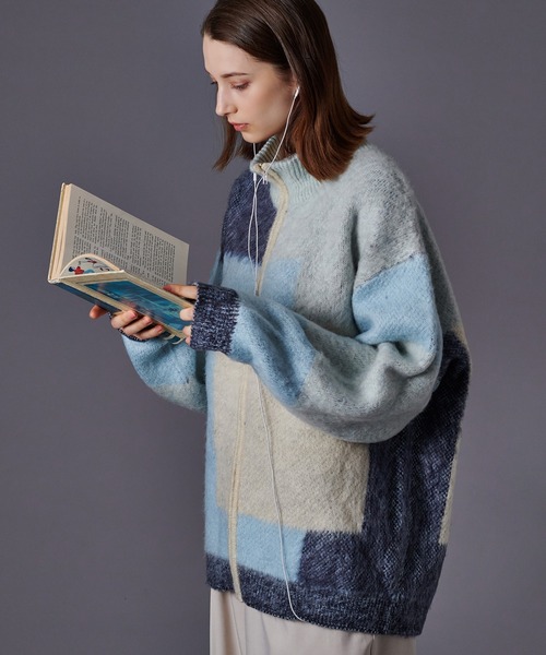 「ONCILY」 ニットカーディガン MEDIUM ブルー メンズ_画像4