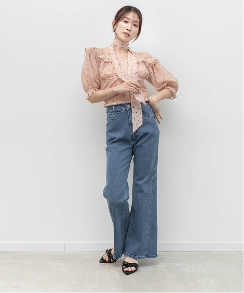 RANDA（ランダ） パンツ 「00サイズあり」ロゴ刺繍ハイウエストデニム