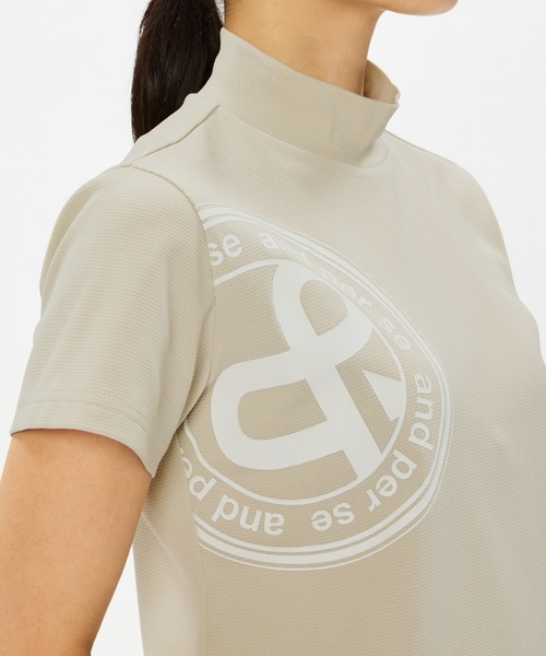 【アンパスィ】ゴルフ ジップアップ ニット襟 半袖Tシャツ 内側メッシュ M 白 and per se（アンパスィ） tシャツ 半袖 SWING DRY メッシュ半袖モック