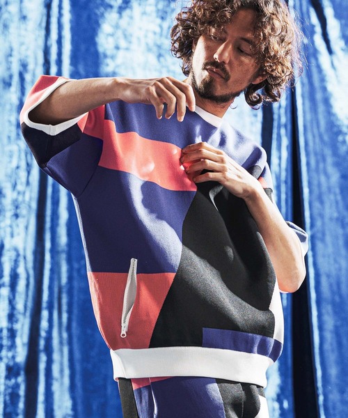 セーター ニット mn3235- Panel Jacquard Airy Knit Crew ニット(AG06-001scg) メンズの画像