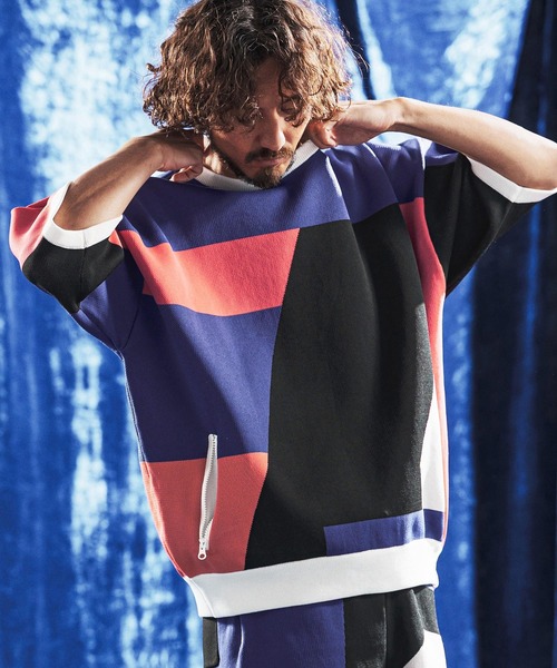 セーター ニット mn3235- Panel Jacquard Airy Knit Crew ニット(AG06-001scg) メンズの画像