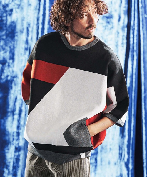 セーター ニット mn3235- Panel Jacquard Airy Knit Crew ニット(AG06-001scg) メンズの画像