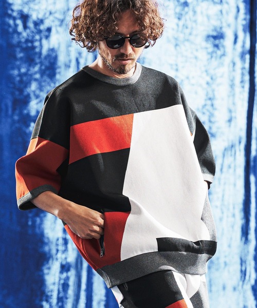 セーター ニット mn3235- Panel Jacquard Airy Knit Crew ニット(AG06-001scg) メンズの画像