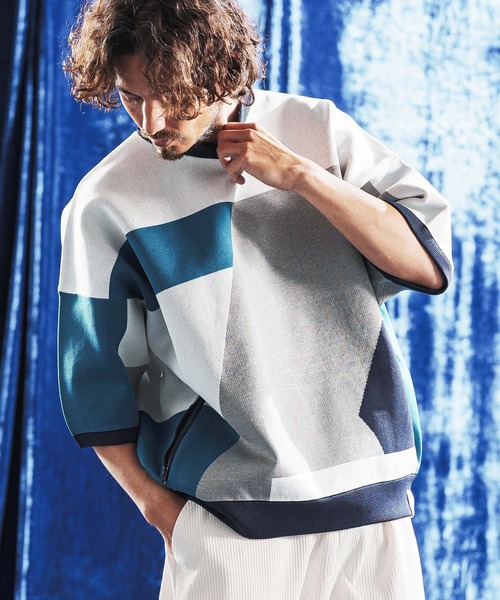 セーター ニット mn3235- Panel Jacquard Airy Knit Crew ニット(AG06-001scg) メンズの画像