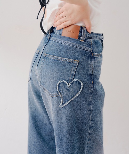 ジーンズ デニム デニムパンツ ポケットデザインワイドデニム レディースの画像
