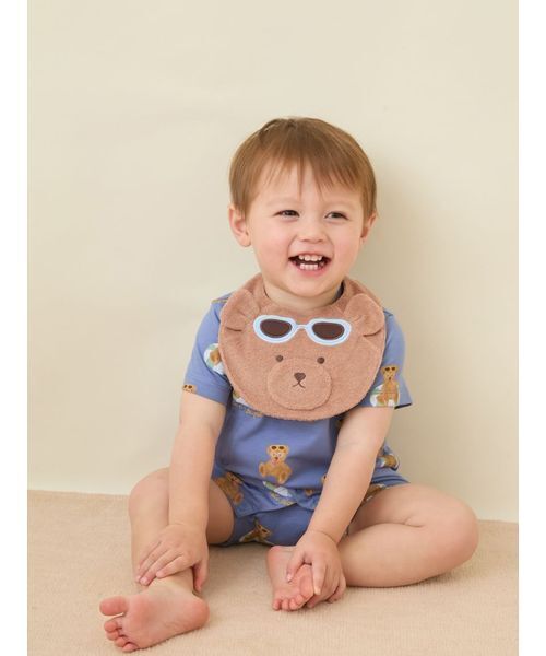出産祝い 「ラッピング済み」「BABY」サマーベア ジャガードブランケット＆スタイSETの画像
