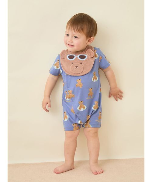 出産祝い 「ラッピング済み」「BABY」サマーベア ジャガードブランケット＆スタイSETの画像