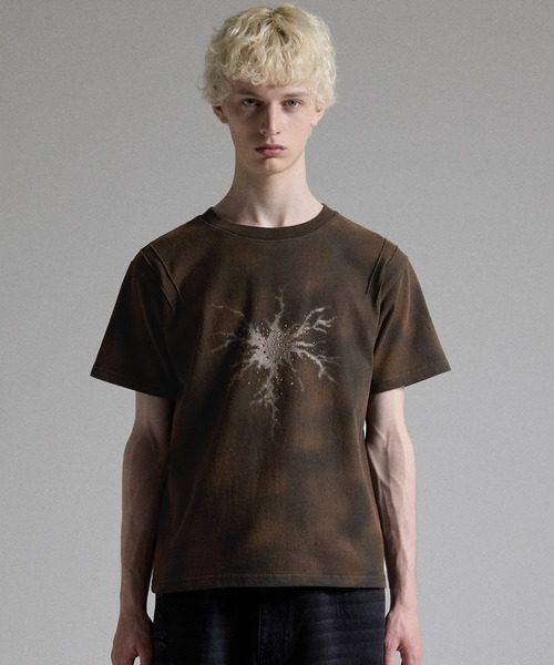 GRANCY tシャツ 「GRANCY」Rhinestone Crack Dirty Half-sleeve T
