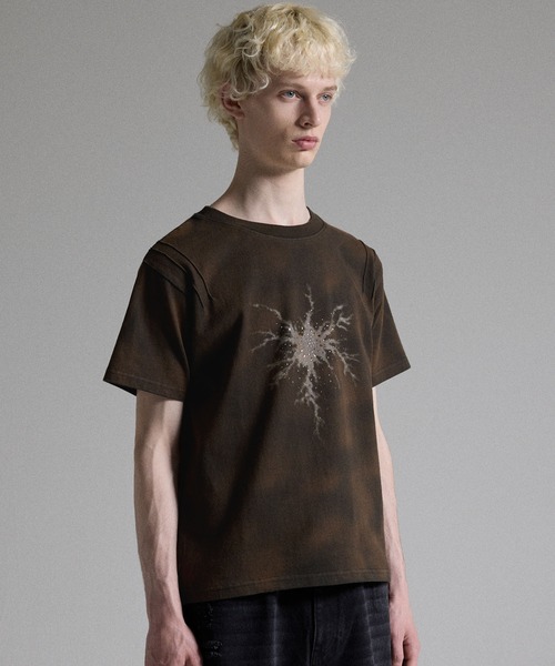 GRANCY tシャツ 「GRANCY」Rhinestone Crack Dirty Half-sleeve T