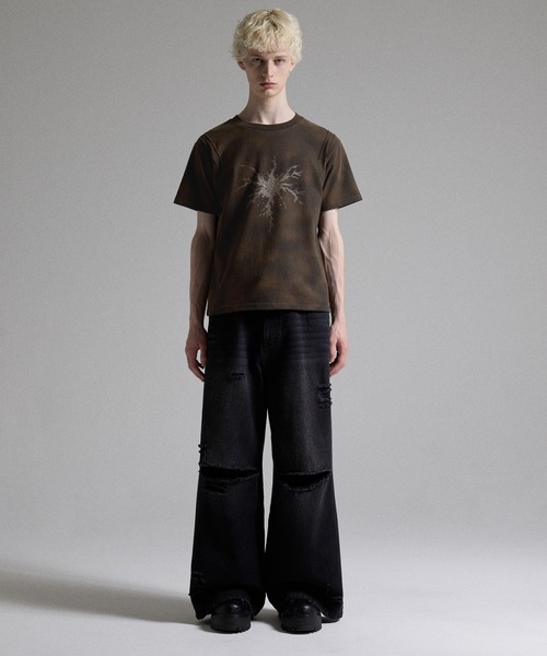GRANCY tシャツ 「GRANCY」Rhinestone Crack Dirty Half-sleeve T