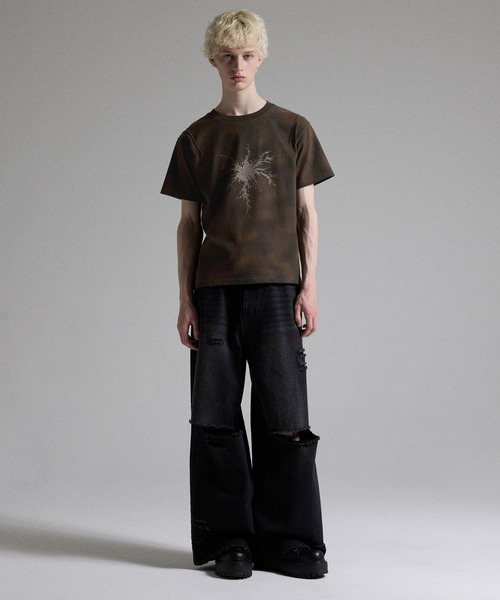 GRANCY tシャツ 「GRANCY」Rhinestone Crack Dirty Half-sleeve T