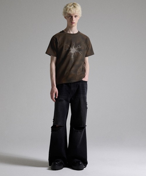 GRANCY tシャツ 「GRANCY」Rhinestone Crack Dirty Half-sleeve T