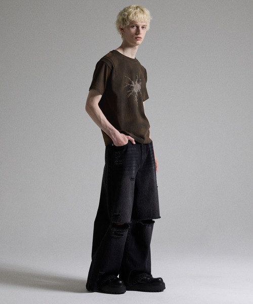 GRANCY tシャツ 「GRANCY」Rhinestone Crack Dirty Half-sleeve T