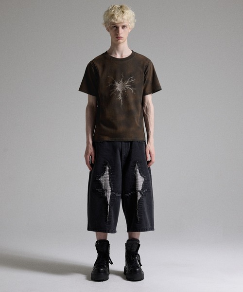 GRANCY tシャツ 「GRANCY」Rhinestone Crack Dirty Half-sleeve T