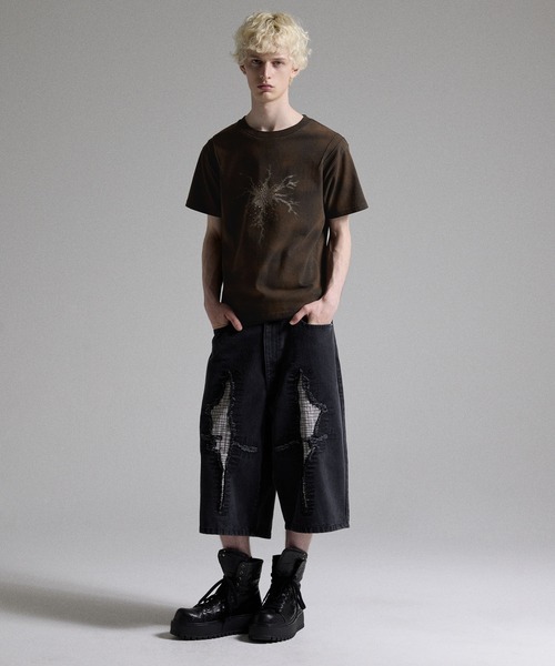 GRANCY tシャツ 「GRANCY」Rhinestone Crack Dirty Half-sleeve T