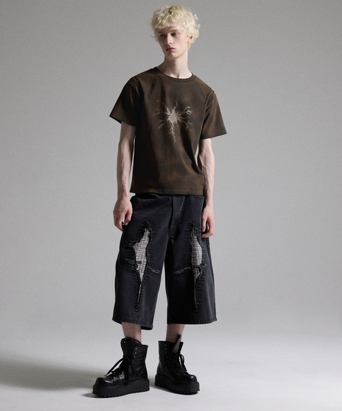 GRANCY tシャツ 「GRANCY」Rhinestone Crack Dirty Half-sleeve T