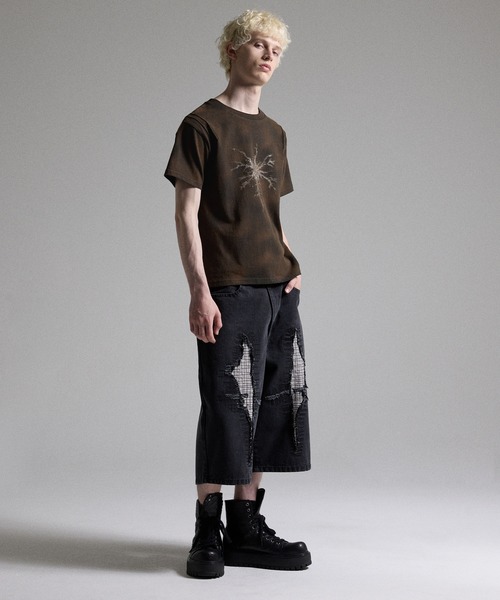 GRANCY tシャツ 「GRANCY」Rhinestone Crack Dirty Half-sleeve T