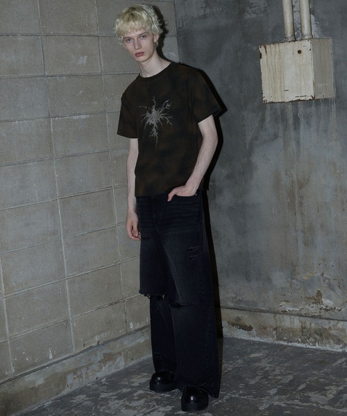 GRANCY tシャツ 「GRANCY」Rhinestone Crack Dirty Half-sleeve T