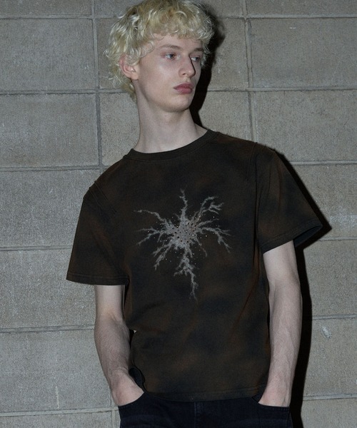 GRANCY tシャツ 「GRANCY」Rhinestone Crack Dirty Half-sleeve T