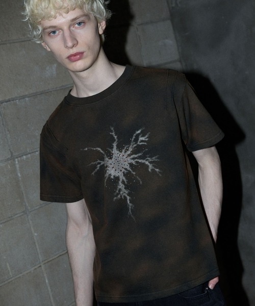 GRANCY tシャツ 「GRANCY」Rhinestone Crack Dirty Half-sleeve T