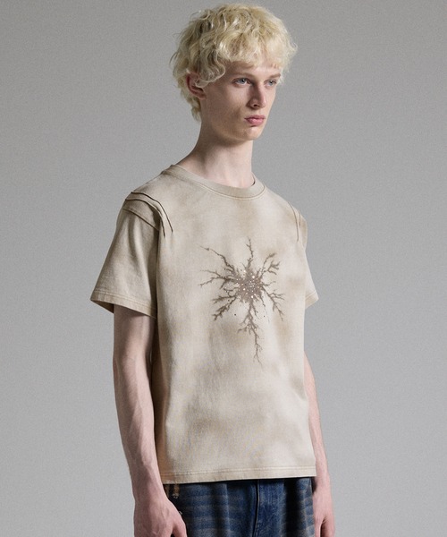 GRANCY tシャツ 「GRANCY」Rhinestone Crack Dirty Half-sleeve T